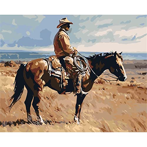 YSCOLOR DIY Canvas Painting Gift Grazing Cowboy Paint by Numbers DIY Acrylic Painting Kit for Kids and Adults and Beginner 16X20inch