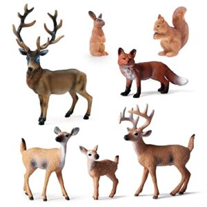 sienon 7pcs forest animals figures toys, woodland animals figurines, miniature animals toys with deer family, elk, fox, rabbit, squirrel for woodland theme cake cupcake toppers christmas party décor