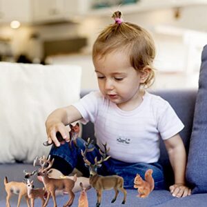 SIENON 7Pcs Forest Animals Figures Toys, Woodland Animals Figurines, Miniature Animals Toys with Deer Family, Elk, Fox, Rabbit, Squirrel for Woodland Theme Cake Cupcake Toppers Christmas Party Décor