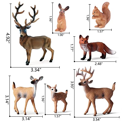 SIENON 7Pcs Forest Animals Figures Toys, Woodland Animals Figurines, Miniature Animals Toys with Deer Family, Elk, Fox, Rabbit, Squirrel for Woodland Theme Cake Cupcake Toppers Christmas Party Décor