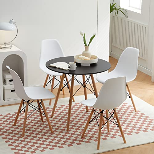 ATSNOW 31.5 in Mid Century Modern Black Round Dining Table, Small Circle Table for Living Room Bedroom Kitchen