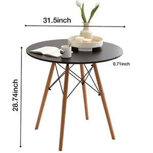 ATSNOW 31.5 in Mid Century Modern Black Round Dining Table, Small Circle Table for Living Room Bedroom Kitchen