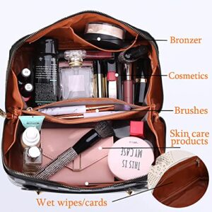 Large Capacity Travel Cosmetic Bag Plaid Checkered Makeup Bag Portable Leather Waterproof Skincare Bag with Handle and Divider for Women