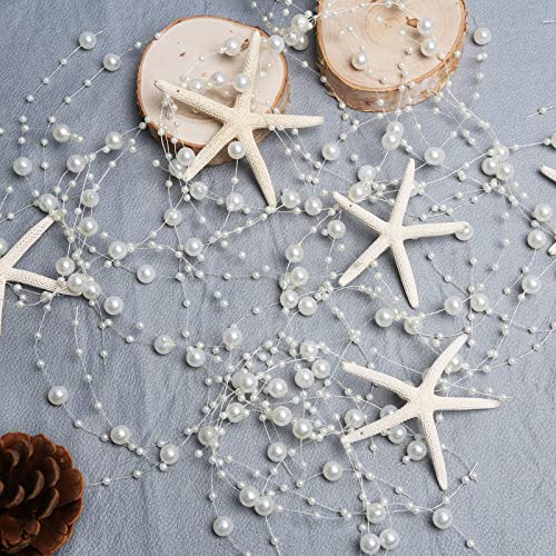 20 PCS Christmas Natural Starfish Ornaments 3-4'' + Beaded Starfish Garland Christmas Decorations 80Inch