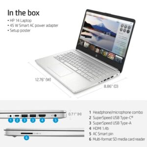 HP 14 Business Laptop Computer, 14" FHD IPS Display, AMD Ryzen 3 3250U, Windows 11 Home, 8GB RAM, 128GB SSD, AMD Radeon Graphics, WiFi 5, HDMI, Type-C, SD Media Card Reader, Long Battery Life, PCS