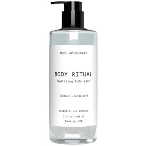 muse bath apothecary body ritual hydrating body wash - coconut sandalwood body wash for women & men - essential oil infused aromatherapy body wash women - natural body wash for women - 32 ounce