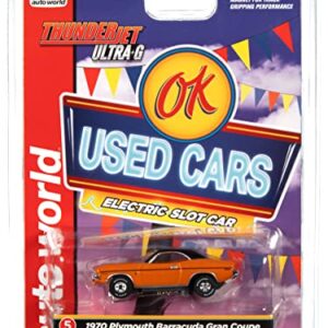 Auto World Thunderjet OK Used Cars 1970 Plymouth Barracuda Gran Coupe (Orange) HO Scale Slot Car