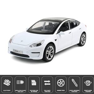 1:24 Scale Tesla Model 3 Alloy Car Model Diecast Toy Vehicles for Kids, Tesla car Model，Pull Back Alloy Car with Lights and Music,Gifts for Boys and Girls.