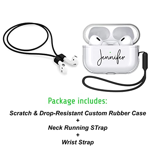 MARBLEFY Custom Name Airpod Pro 2 Case with Wrists strap and Running Strap Compatible with Apple AirPods Pro 2nd Gen - Personalized Case Cover Set