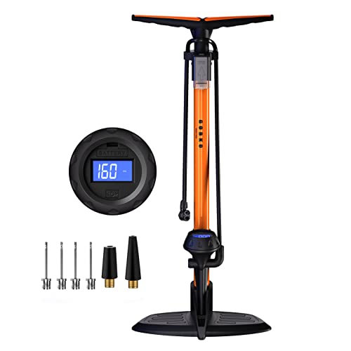 GOBKO Bike Floor Pump with Digital Gauge,Floor Bicycle Pump with Both Presta and Schrader Bicycle Pumps Valves High Pressure 160Psi Multi-Purpose Portable Air Pump for Road Bike MTB Sports Balls