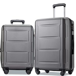 merax luggage sets 2 piece carry on luggage suitcase sets of 2, hard case luggage expandable with spinner wheels (black 2-piece (20/24))