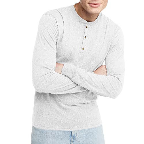 Hanes Originals Men's Tri-Blend Long Sleeve Henley, ECO White, Medium