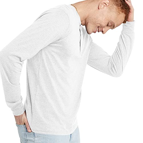 Hanes Originals Men's Tri-Blend Long Sleeve Henley, ECO White, Medium