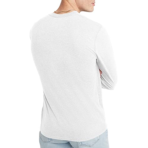 Hanes Originals Men's Tri-Blend Long Sleeve Henley, ECO White, Medium