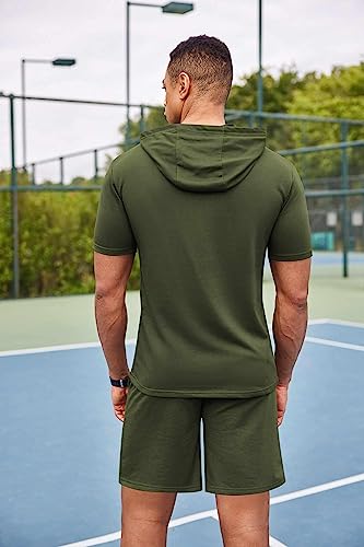 COOFANDY Mens 2 Piece Short Sleeve Hooded Athletic Tracksuit Casual Sports Sweatsuit Workout Gym Hoodie and Shorts Set