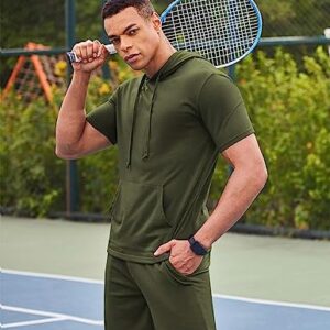 COOFANDY Mens 2 Piece Short Sleeve Hooded Athletic Tracksuit Casual Sports Sweatsuit Workout Gym Hoodie and Shorts Set