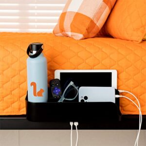 squirrel - the bedside perch | usb-c & usb-a charging bedside caddy and bed table tray organizer | space-saving dorm room essentials & small space storage | made with 100% recycled plastic (black)