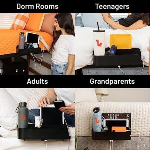 Squirrel - The Bedside Perch | USB-C & USB-A Charging Bedside Caddy and Bed Table Tray Organizer | Space-Saving Dorm Room Essentials & Small Space Storage | Made with 100% Recycled Plastic (Black)