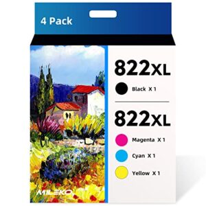 822xl ink cartridges remanufactured for epson 822xl 822 xl for t822 ink cartridges to use for epson workforce pro wf-3820 wf-4820 wf-4830 wf-4833 wf-4834 printer (1 black, 1 cyan, 1 magenta, 1 yellow)