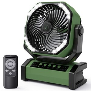 addacc 20000mah rechargeable floor fan, battery operated camping fan with light & remote, 4 speeds run upto 60hrs, 90° auto oscillating tent fan for outdoor trip rv power outage shop garage