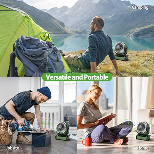 AddAcc 20000mAh Rechargeable Floor Fan, Battery Operated Camping Fan with Light & Remote, 4 Speeds Run Upto 60Hrs, 90° Auto Oscillating Tent Fan for Outdoor Trip RV Power Outage Shop Garage