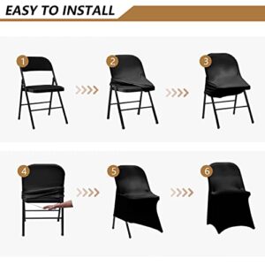 Jieqier Spandex Folding Chair Covers, Black Folding Chair Slipcovers 10 PCS, Universal Fitted Chair Slipcovers for Wedding, Party, Banquet, Holidays, Celebration