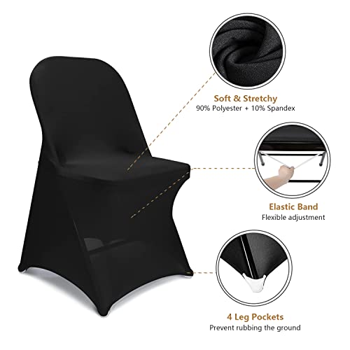 Jieqier Spandex Folding Chair Covers, Black Folding Chair Slipcovers 10 PCS, Universal Fitted Chair Slipcovers for Wedding, Party, Banquet, Holidays, Celebration