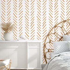 HAOKHOME 96101-3 Boho Peel and Stick Wallpaper Brush Strokes Stripes Removable Terracotta/White Chevron Vinyl Self Adhesive Mural 17.7in x 9.8ft