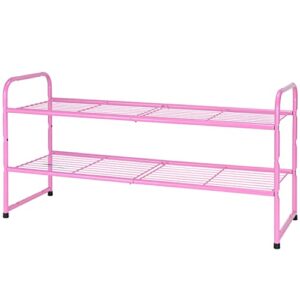 sufauy 2-tier shoe rack, stackable shoe shelf storage organizer for entryway closet, extra large capacity, wire grid, pink