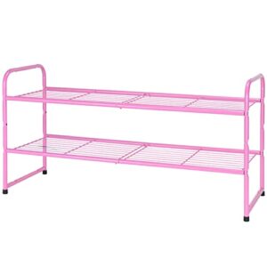 SUFAUY 2-Tier Shoe Rack, Stackable Shoe Shelf Storage Organizer for Entryway Closet, Extra Large Capacity, Wire Grid, Pink