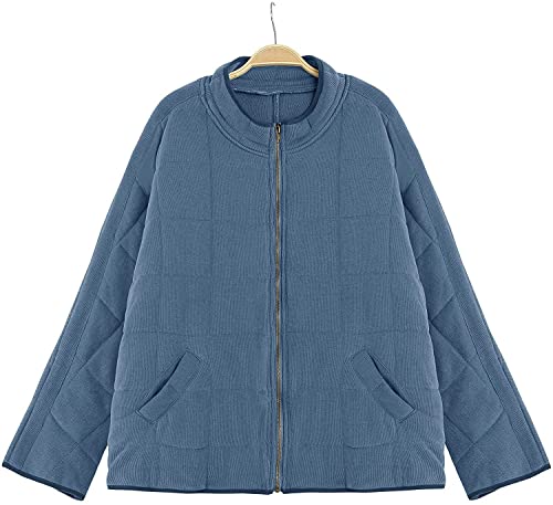 utcoco Women's Causal Lightweight Jacket Stand Collar Long Sleeve Zip Up Winter Coats for Women (Large, Blue Grey)