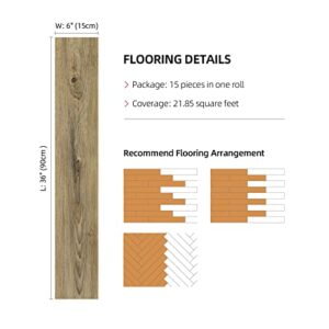 Decotalk Wood Vinyl Flooring 15pcs Peel and Stick Floor Tiles Self Adhesive 36"x3" Bathroom Floor Tile Waterproof Natural Wood Sticker Wood Flooring Roll Laminate Wood Flooring Vinyl Plank Flooring