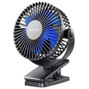 Gaiatop Portable Clip on Fan Battery Operated, Small Powerful USB Desk Fan, 3 Speed Quiet Rechargeable Mini Table Fan, 360° Rotate Personal Cooling Fan for Home Office Stroller Camping Black Blue