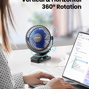 Gaiatop Portable Clip on Fan Battery Operated, Small Powerful USB Desk Fan, 3 Speed Quiet Rechargeable Mini Table Fan, 360° Rotate Personal Cooling Fan for Home Office Stroller Camping Black Blue