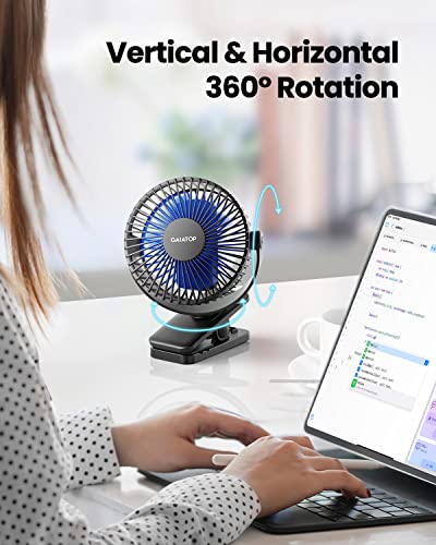 Gaiatop Portable Clip on Fan Battery Operated, Small Powerful USB Desk Fan, 3 Speed Quiet Rechargeable Mini Table Fan, 360° Rotate Personal Cooling Fan for Home Office Stroller Camping Black Blue