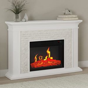 Electric Fireplace with Mantel - Freestanding Heater with Remote Control, Light-Adjustable LED Flames, and Faux Logs and Stones by Northwest (White)