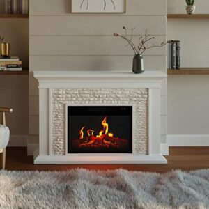 Electric Fireplace with Mantel - Freestanding Heater with Remote Control, Light-Adjustable LED Flames, and Faux Logs and Stones by Northwest (White)