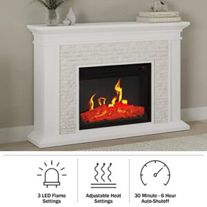 Electric Fireplace with Mantel - Freestanding Heater with Remote Control, Light-Adjustable LED Flames, and Faux Logs and Stones by Northwest (White)