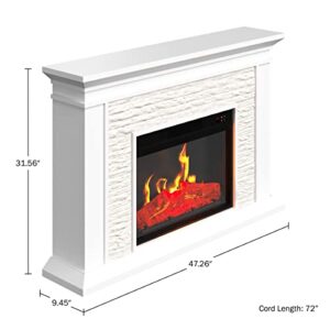 Electric Fireplace with Mantel - Freestanding Heater with Remote Control, Light-Adjustable LED Flames, and Faux Logs and Stones by Northwest (White)