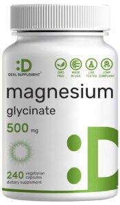 magnesium glycinate 500mg, 240 veggie capsules | chelated for easy absorption | highly purified essential trace mineral for muscle, joint, heart, & digestive health