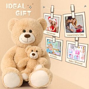 Tezituor Giant Teddy Bear Stuffed Animal 39in, Large Teddy Bear Mommy with Baby, Big Teddy Bear Stuffed Bear for Kids, Girlfriend on Mother's Day, Valentine, Christmas, Baby Shower, Light Brown