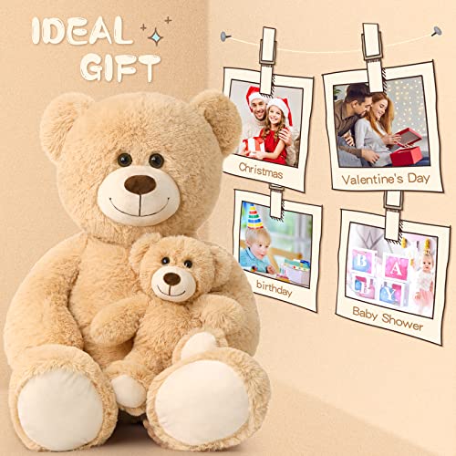 Tezituor Giant Teddy Bear Stuffed Animal 39in, Large Teddy Bear Mommy with Baby, Big Teddy Bear Stuffed Bear for Kids, Girlfriend on Mother's Day, Valentine, Christmas, Baby Shower, Light Brown