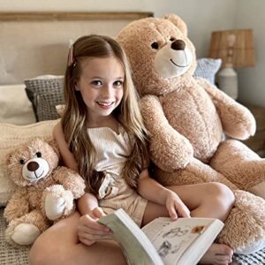 Tezituor Giant Teddy Bear Stuffed Animal 39in, Large Teddy Bear Mommy with Baby, Big Teddy Bear Stuffed Bear for Kids, Girlfriend on Mother's Day, Valentine, Christmas, Baby Shower, Light Brown