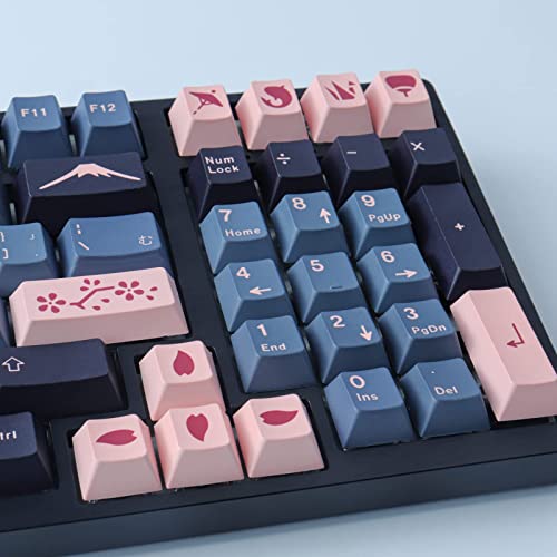 Tsungup Japanese Keycaps, 134 Keys Cherry Profile NightSakura Keycaps Dye Sublimation PBT Keycaps with 6.25U 7U Spacebar for Cherry MX Switches Mechanical Keyboard