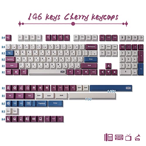 Tsungup PBT Keycaps, 145 Keys Cherry Profile Classic Game Console Keycaps Dye Sublimation with Japanese Keycaps 6.25U 7U Spacebar for Cherry MX Switches Mechanical Keyboards