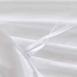PATSAY 100% Cotton Linen-Like Textured Duvet Cover Set, 3 Piece Luxury White Bedding Set Queen Size, Soft and Breathable, with Zipper Closure and Corner Ties (1 Duvet Cover+2 Pillowcases)
