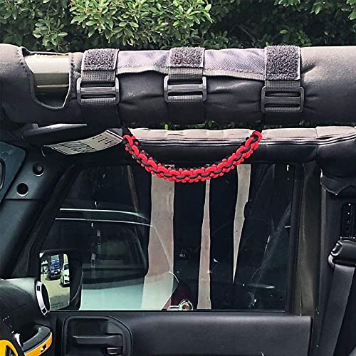 Miytsya 2 Pack Roll Bar Grab Handles Grip Handle, for Jeep Wrangler YJ TJ JK JL & Gladiator JT 1955-2022 UTV ATV, 10.2In x 5.1In 3 Straps Fixed American Flag Pattern Car Roof Handles Strap (Red)