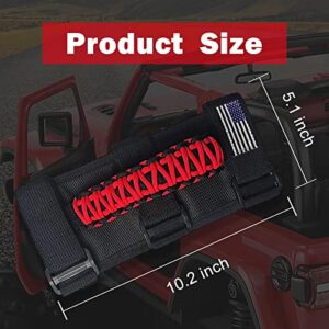 Miytsya 2 Pack Roll Bar Grab Handles Grip Handle, for Jeep Wrangler YJ TJ JK JL & Gladiator JT 1955-2022 UTV ATV, 10.2In x 5.1In 3 Straps Fixed American Flag Pattern Car Roof Handles Strap (Red)