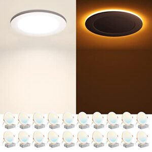 amico 20 pack 6 inch 5cct led recessed ceiling light with night light, 2700k/3000k/3500k/4000k/5000k selectable ultra-thin recessed lighting, 12w=110w, 1100lm, dimmable canless wafer downlight etl&fcc