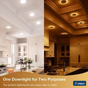 Amico 20 Pack 6 Inch 5CCT LED Recessed Ceiling Light with Night Light, 2700K/3000K/3500K/4000K/5000K Selectable Ultra-Thin Recessed Lighting, 12W=110W, 1100LM, Dimmable Canless Wafer Downlight ETL&FCC